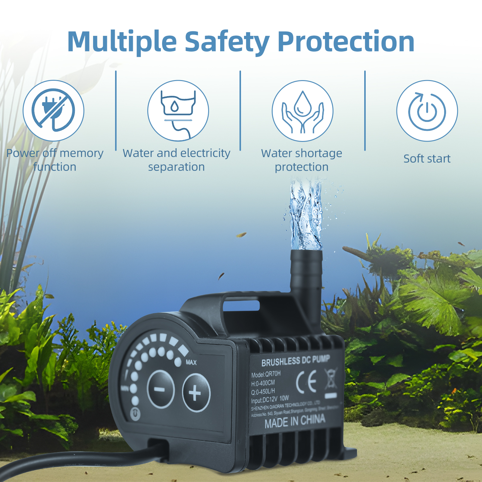 Aquarium Fish Pond - Submersible 12V Water Pump 8 Levels
