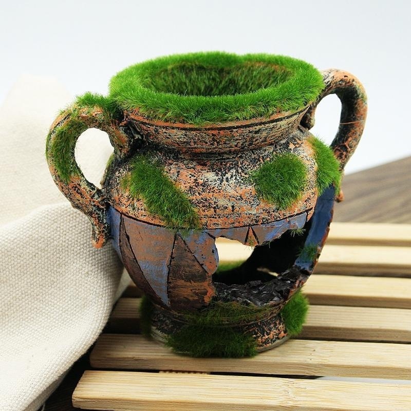 1pc Resin Vase with Moss Aquar - Aquarium Fish Games のレビューと価格
